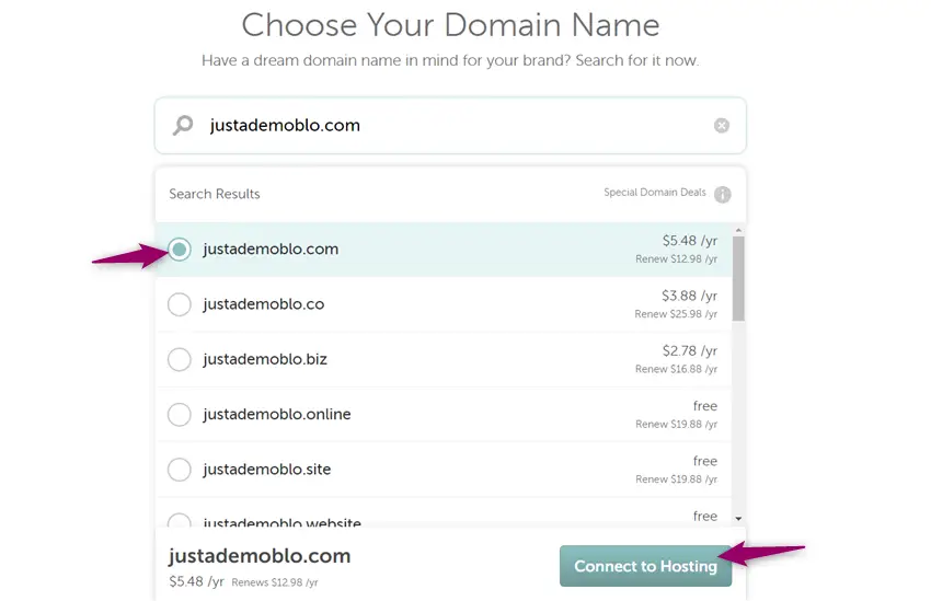 Connect domain name